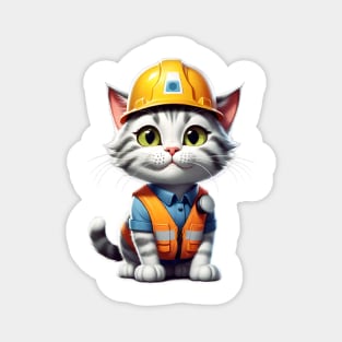 Cat With Hard Hat Magnet