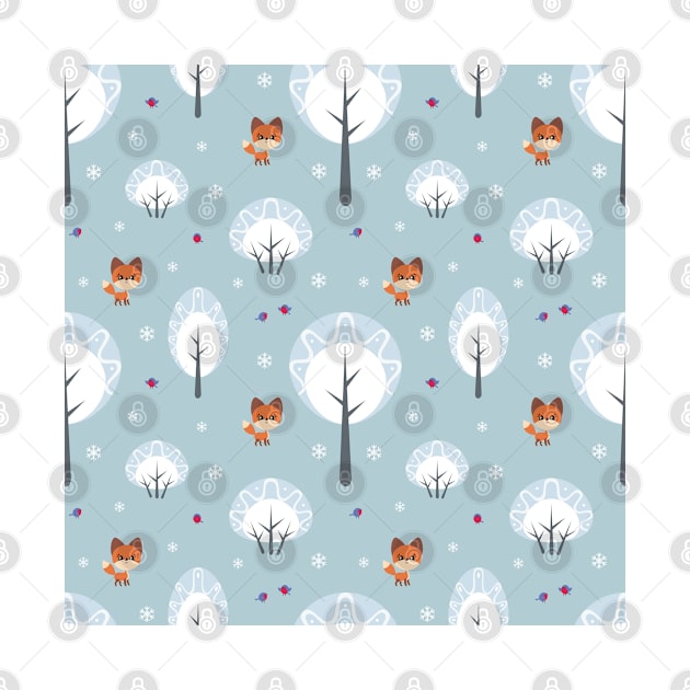 Winter Pattern with Foxes and Birds by labatchino