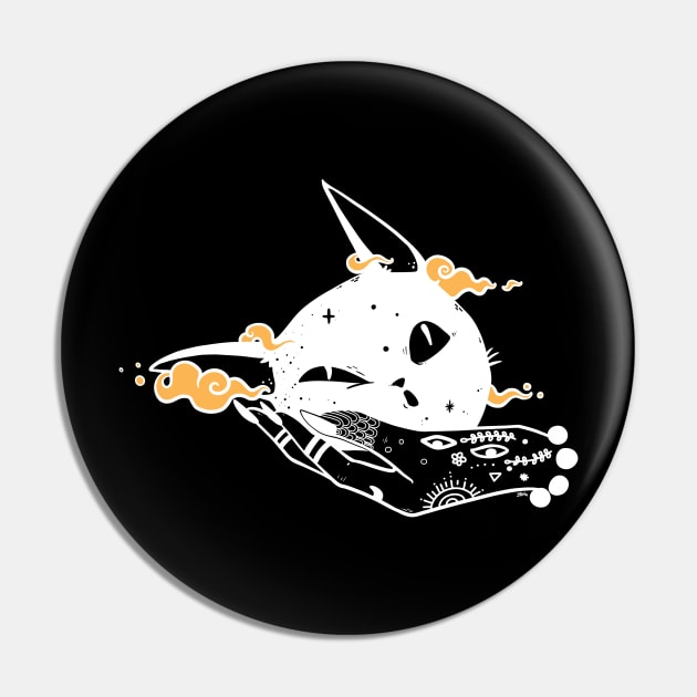 Cute Black Cat Head And Witch Hand Pin by cellsdividing