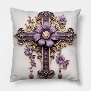 Purple and Gold Filigree Cross Pillow