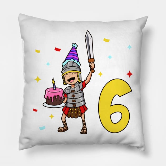 I am 6 with Centurion - kids birthday 6 years old Pillow by Modern Medieval Design