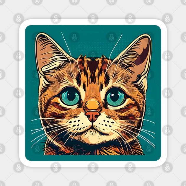 Lovely Cat Face Beautiful - Colorful Kitten Lover Magnet by Matthew Ronald Lajoie