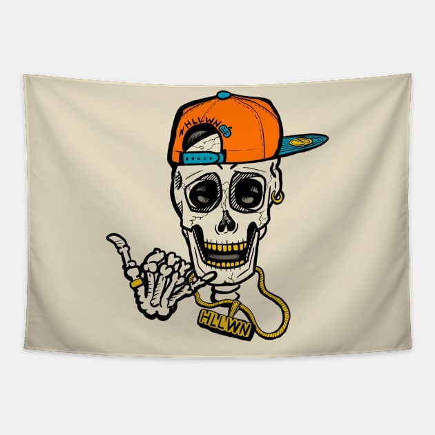 Skully Halloween - Black Tapestry by Lunch Bag Tees