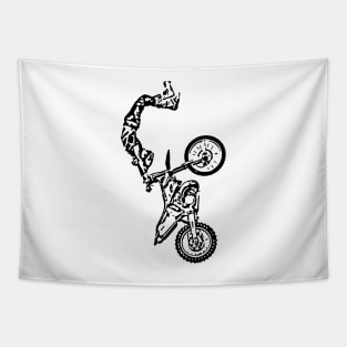 Motocross Jumping Freestyle Sketch Art Tapestry