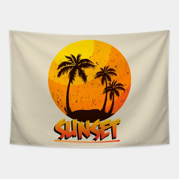 Sunset Palm Tree Tapestry by Ubold