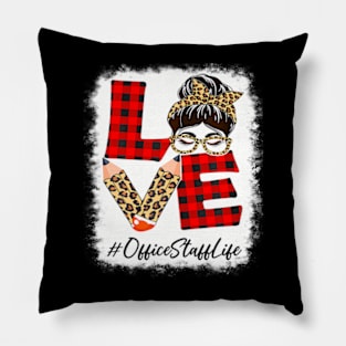 Staff Love Messy Bun Leopard Buffalo Back To School Pillow