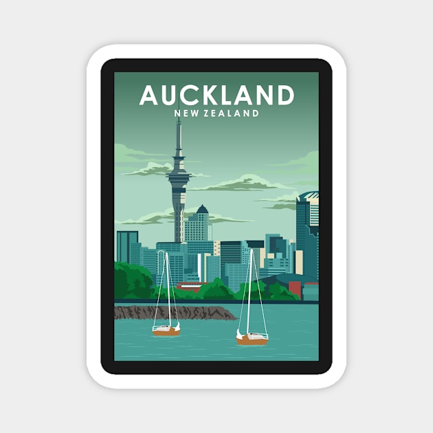 Auckland New Zealand Vintage Minimal Retro Travel Poster Magnet by jornvanhezik