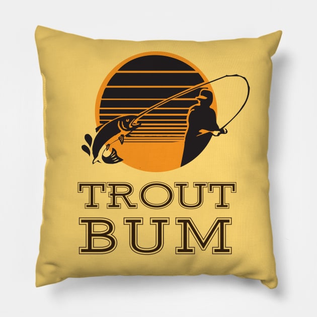 Trout Bum Fishing Sunset Pillow by sentinelsupplyco