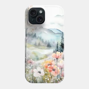 Boreal watercolor colorful wild flowers meadow Phone Case