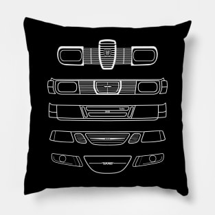 Saab evolution classic cars 1960s-2010s white outline graphic Pillow
