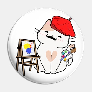 Funny white cat is a painter Pin