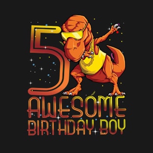 Kids 5th Birthday Dinosaur 5 Year Old Awesome Since Gifts Boy T-Shirt