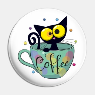 Black cat in cup Pin