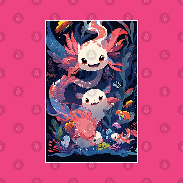 Cute Axolotl Anime Art Design | Cute Animals | Axolotl Hentaii Chibi Kawaii Design by AlNoah