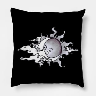 Sun and Moon kissing by night Pillow