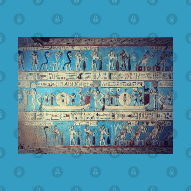 Egyptian goddess and gods, hieroglyphics, ancient fresco by art-of-egypt