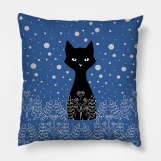 Black Snow Cat Pillow