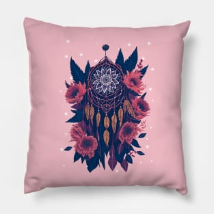 Dreamcatcher boho and flowers, Native American Tribal Pillow