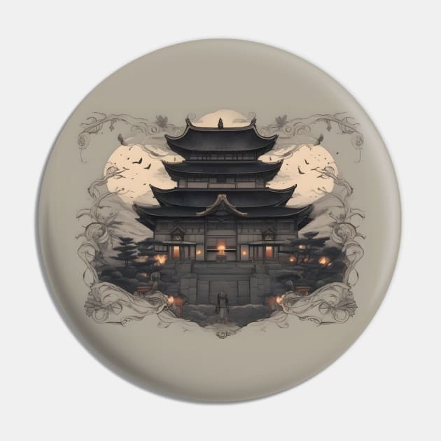 Old Mysterious Japanese Castle Pin by Angela Whispers