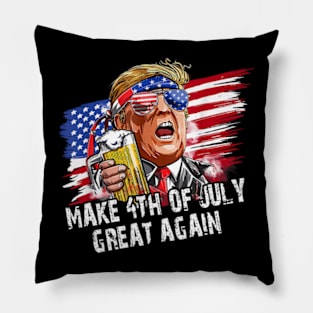 Retro Make 4th of July Great Again Funny Trump Men Drinking Beer Pillow