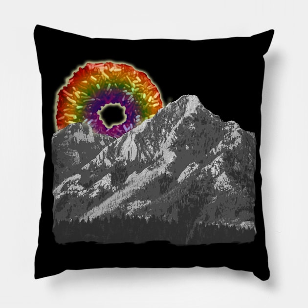 rainbow donut mountain Pillow by swiftjennifer