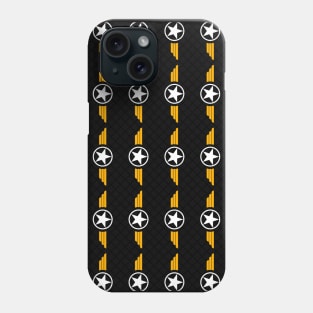 Aircraft logo white with golden wings repetion pattern set collage with black and diamond pattern at background Phone Case