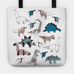 Origami dino friends // print // blue white and beige dinosaurs Tote