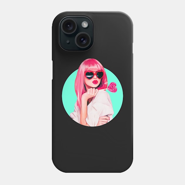 Cartoon pin up sexy woman lollipop sunglases big lips Phone Case by astronauticarte