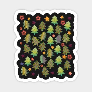 Christmas trees and stars in green Magnet