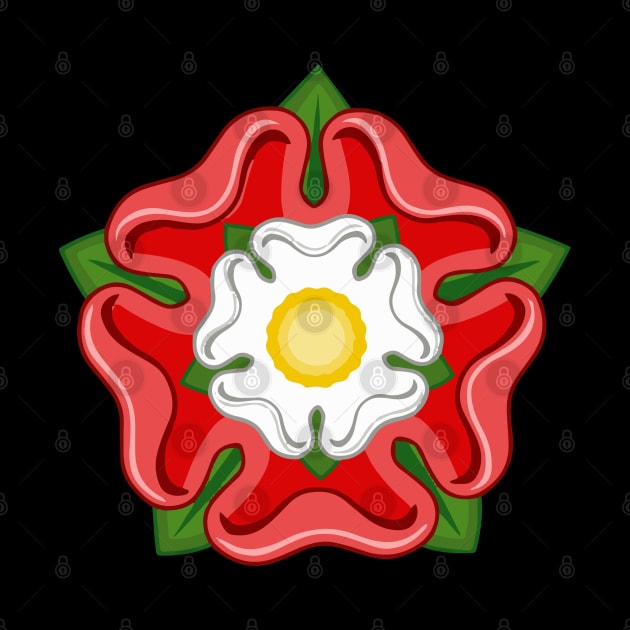 English Red Tudor Rose Heraldic Emblem Black by RetroGeek