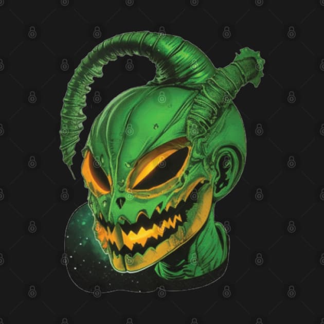 Happy Alien Face, Scary Alien Pumpkin Head by DesignHND