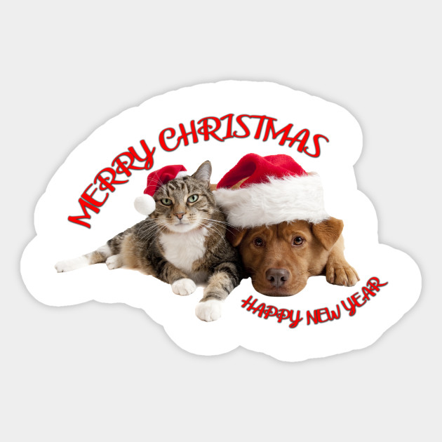 Merry Christmas And Happy New Year Dog Cat Merry Christmas And
