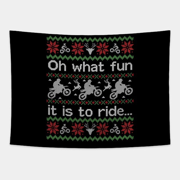 Ugly Christmas Sweater Fun to Ride a Dirtbike Motocross Tapestry by HolidayoftheWeek