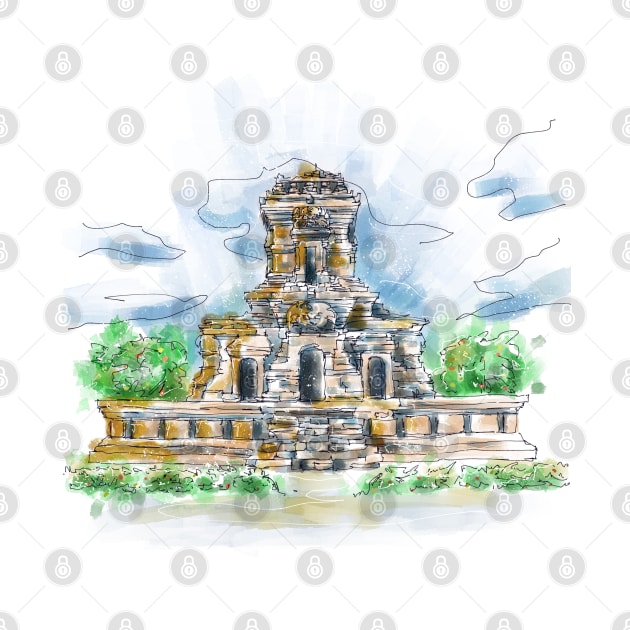 Watercolor Singosari Temple by scribble13