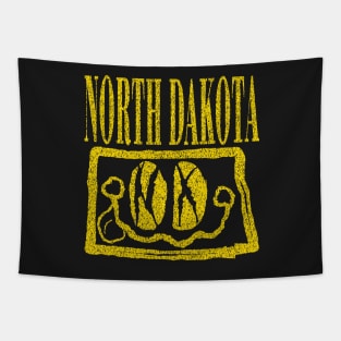 North Dakota Grunge Smiling Face Black Background Tapestry