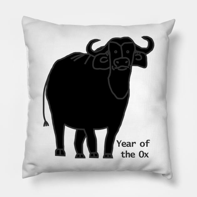 Year of the Ox Black Pillow by ellenhenryart