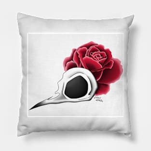 Crow skull with rose Pillow