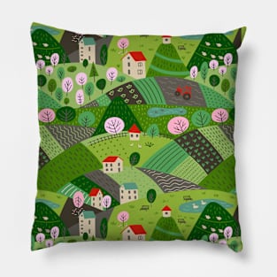 Spring village landscape pattern Pillow