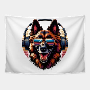 Belgian Tervuren Smiling DJ with Headphones and Sunglasses Tapestry