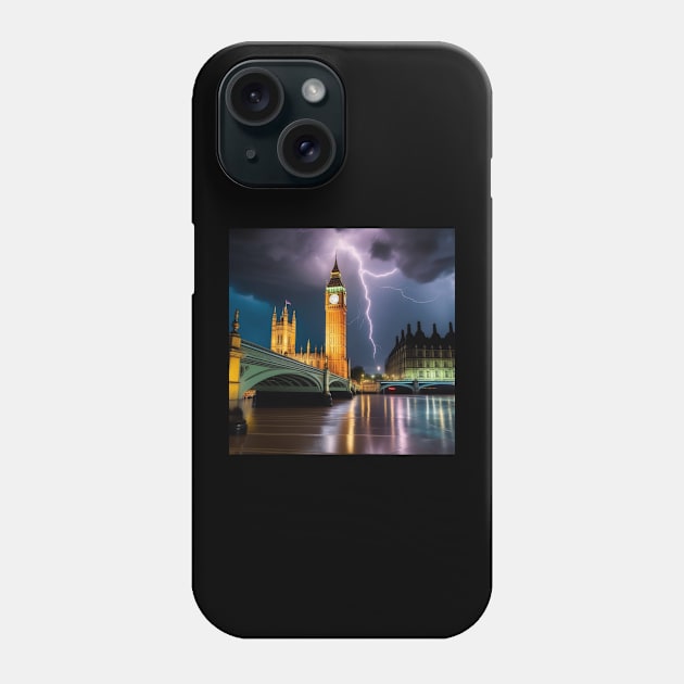 Iconic World Landmarks During A Thunderstorm: Big Ben London Phone Case by Musical Art By Andrew