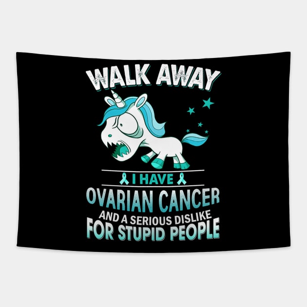 funny ovarian cancer grumpy unicorn warrior Tapestry by TeesCircle