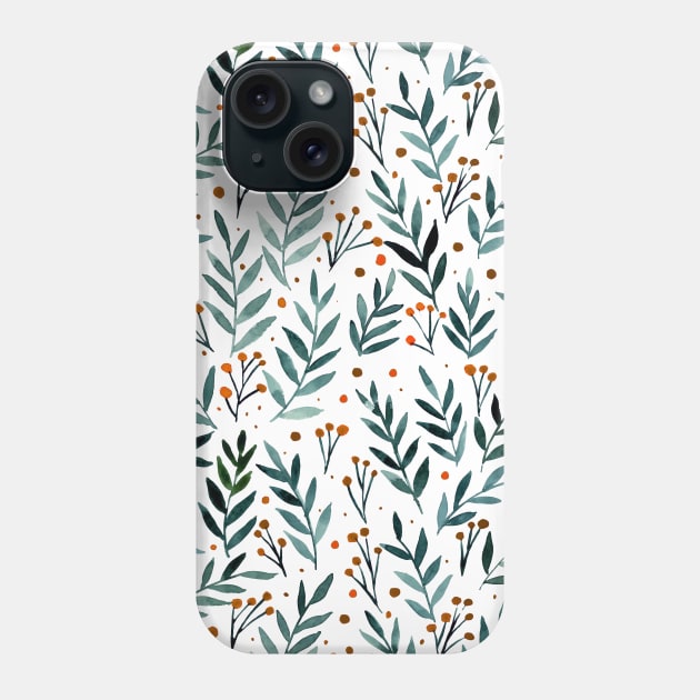 Festive watercolor branches - teal and orange Phone Case by wackapacka