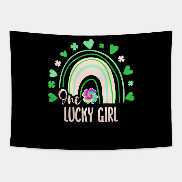 Tie Dye Rainbow Happy St Patricks Day One Lucky Girl Shamrock Tapestry by wonderws