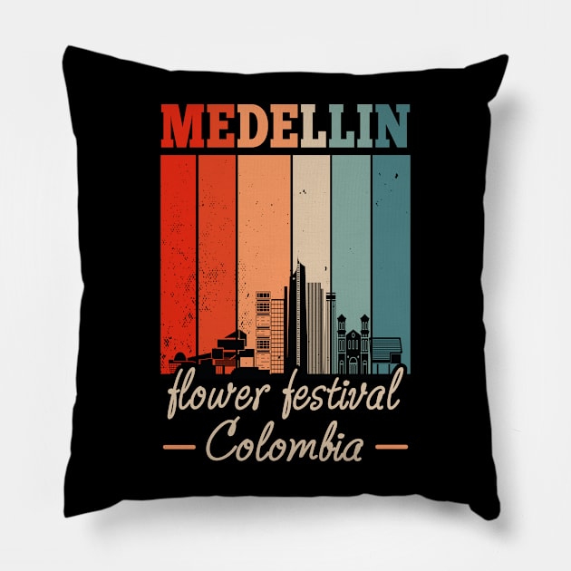 Nostalgic Vintage Medellin Flowers Festival Pillow by Print-Dinner