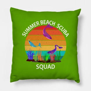 Summer Beach Scuba Squad Funny Cartoon Dolphin Animals Graphic Design Vintage for T-Shirt Vacation Trip Pillow