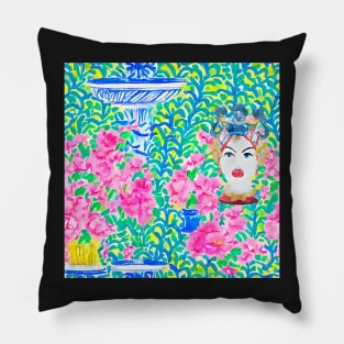 Sicilian garden seamless watercolor pattern Pillow