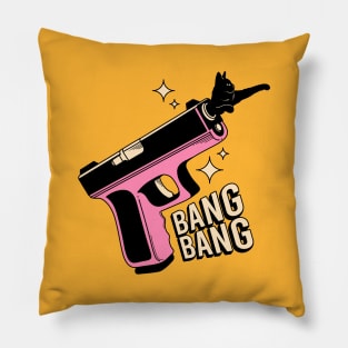 Bang Bang Black Cat in yellow Pillow