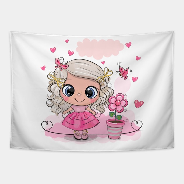 Cute little girl princess in pink dress. Tapestry by Reginast777