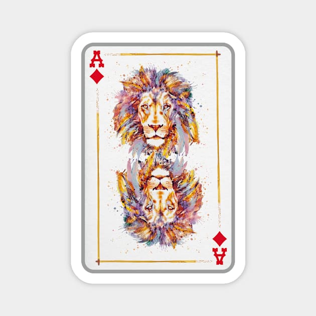 Lion Head Ace of Diamonds Playing Card Magnet by Marian Voicu