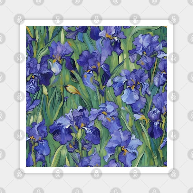 Purple lily iris pattern, van gogh style Magnet by craftydesigns